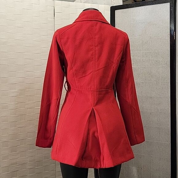 IRIS BASIC COAT NOTCH LAPEL DOUBLE BREASTED FIT & FLARE COAT - Picture 7 of 15